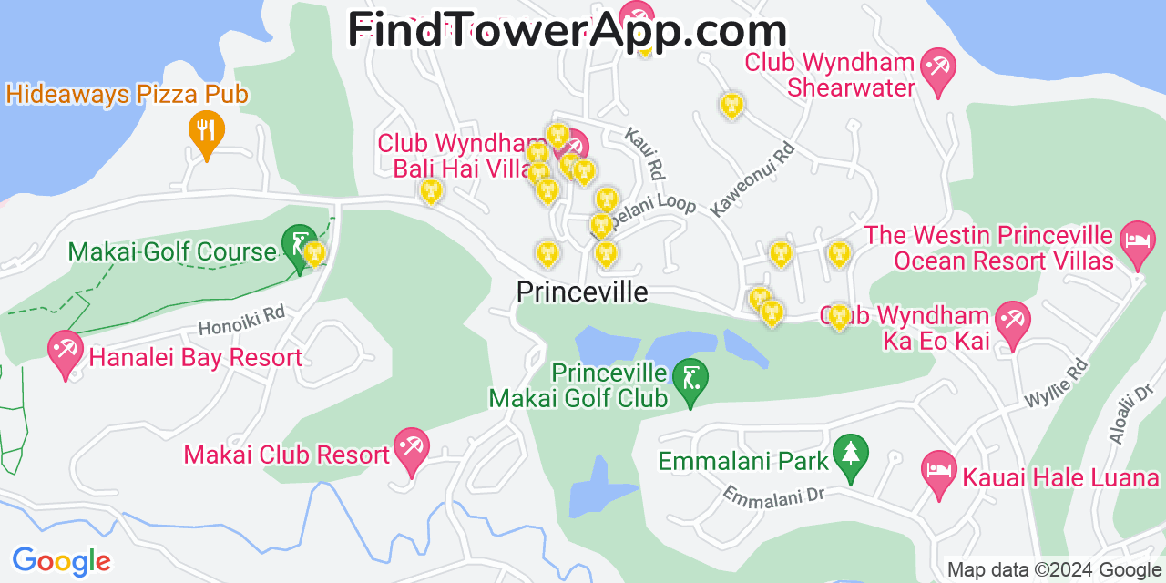 AT&T 4G/5G cell tower coverage map Princeville, Hawaii
