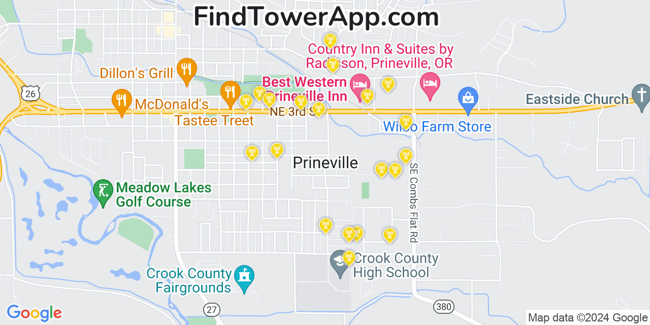 AT&T 4G/5G cell tower coverage map Prineville, Oregon
