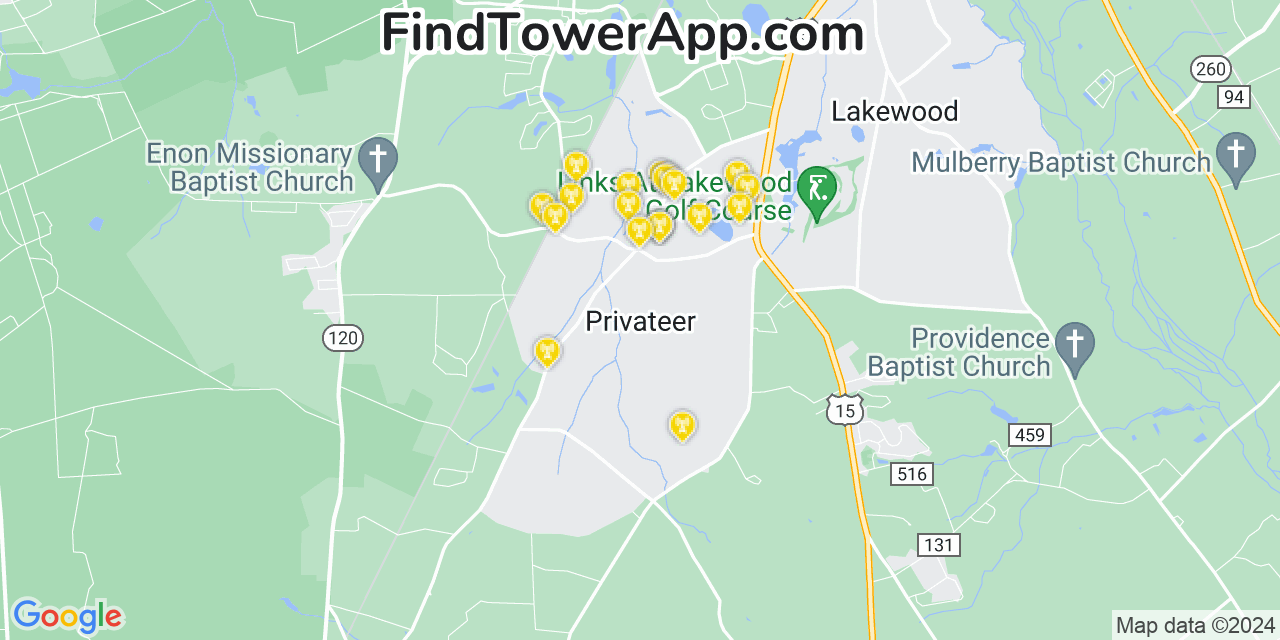 AT&T 4G/5G cell tower coverage map Privateer, South Carolina