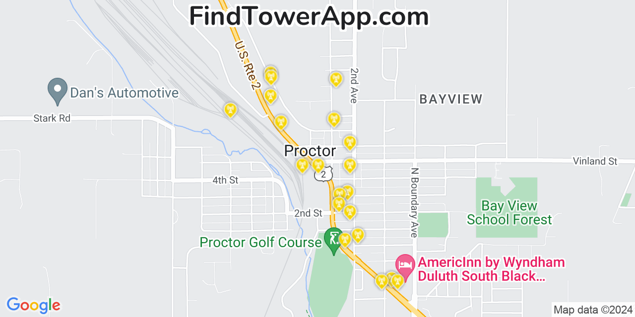 Verizon 4G/5G cell tower coverage map Proctor, Minnesota