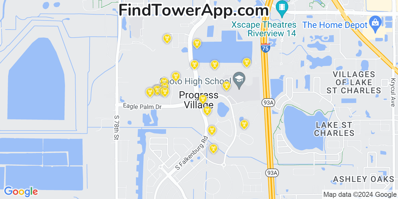 AT&T 4G/5G cell tower coverage map Progress Village, Florida