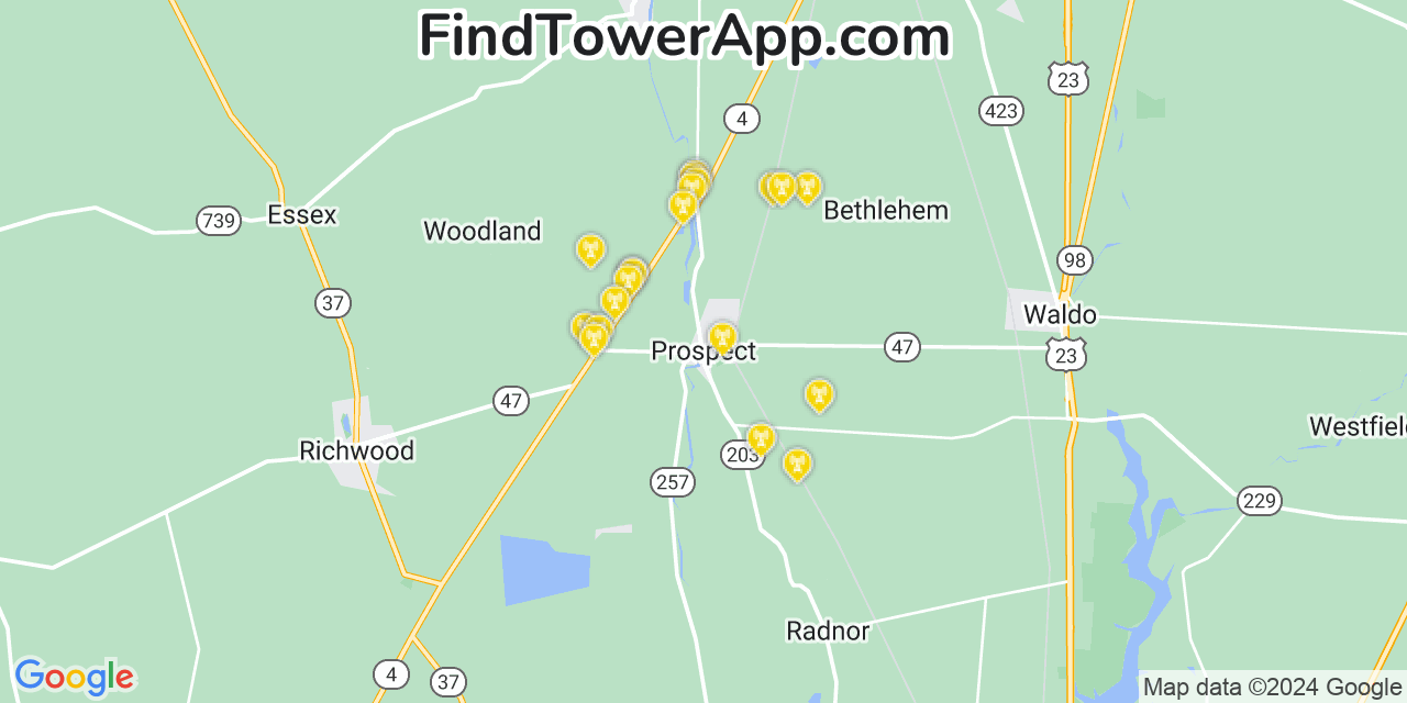 AT&T 4G/5G cell tower coverage map Prospect, Ohio