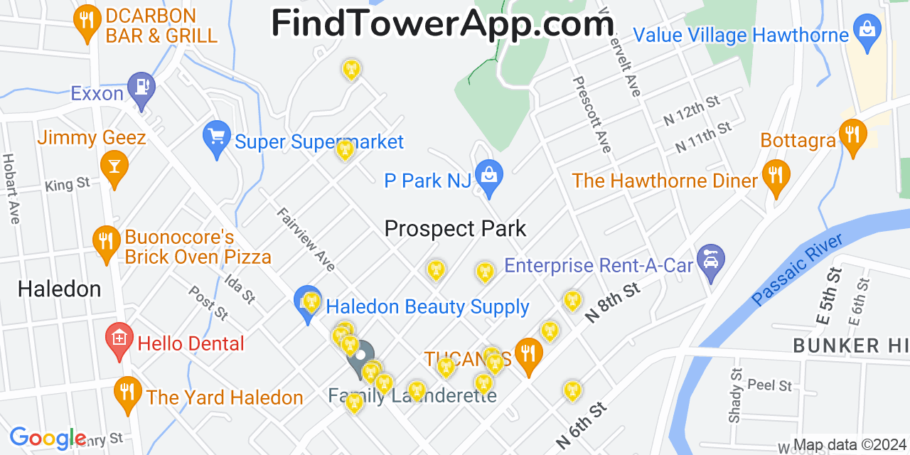 AT&T 4G/5G cell tower coverage map Prospect Park, New Jersey