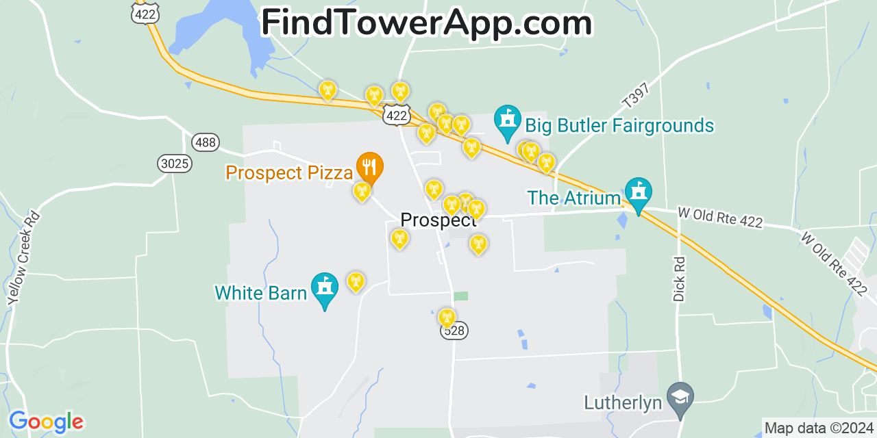 T-Mobile 4G/5G cell tower coverage map Prospect, Pennsylvania