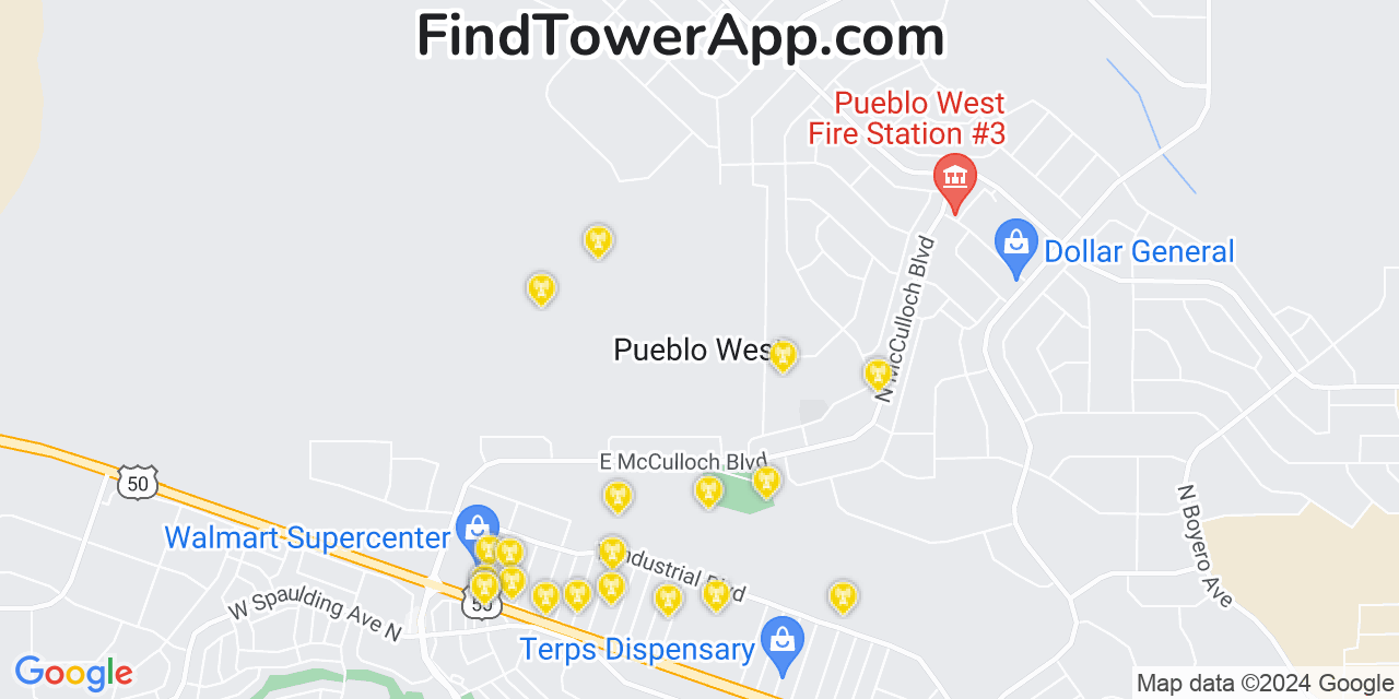 AT&T 4G/5G cell tower coverage map Pueblo West, Colorado