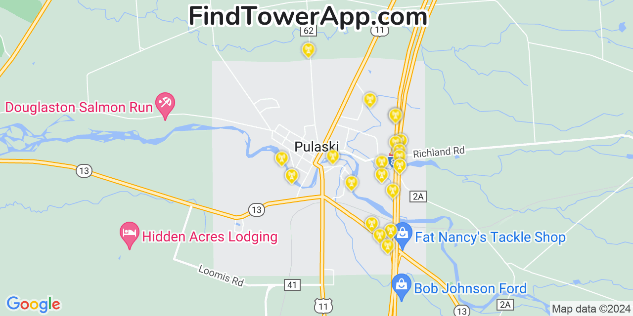 AT&T 4G/5G cell tower coverage map Pulaski, New York