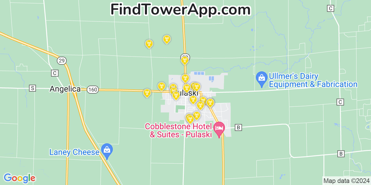 AT&T 4G/5G cell tower coverage map Pulaski, Wisconsin