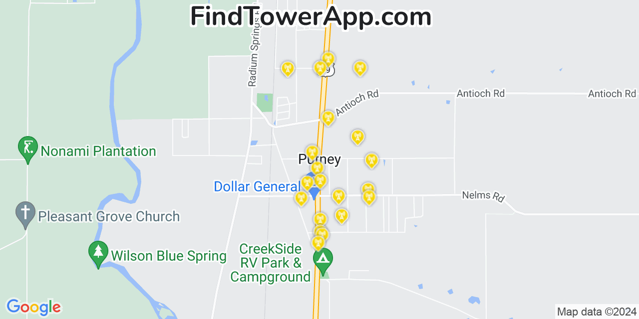 AT&T 4G/5G cell tower coverage map Putney, Georgia