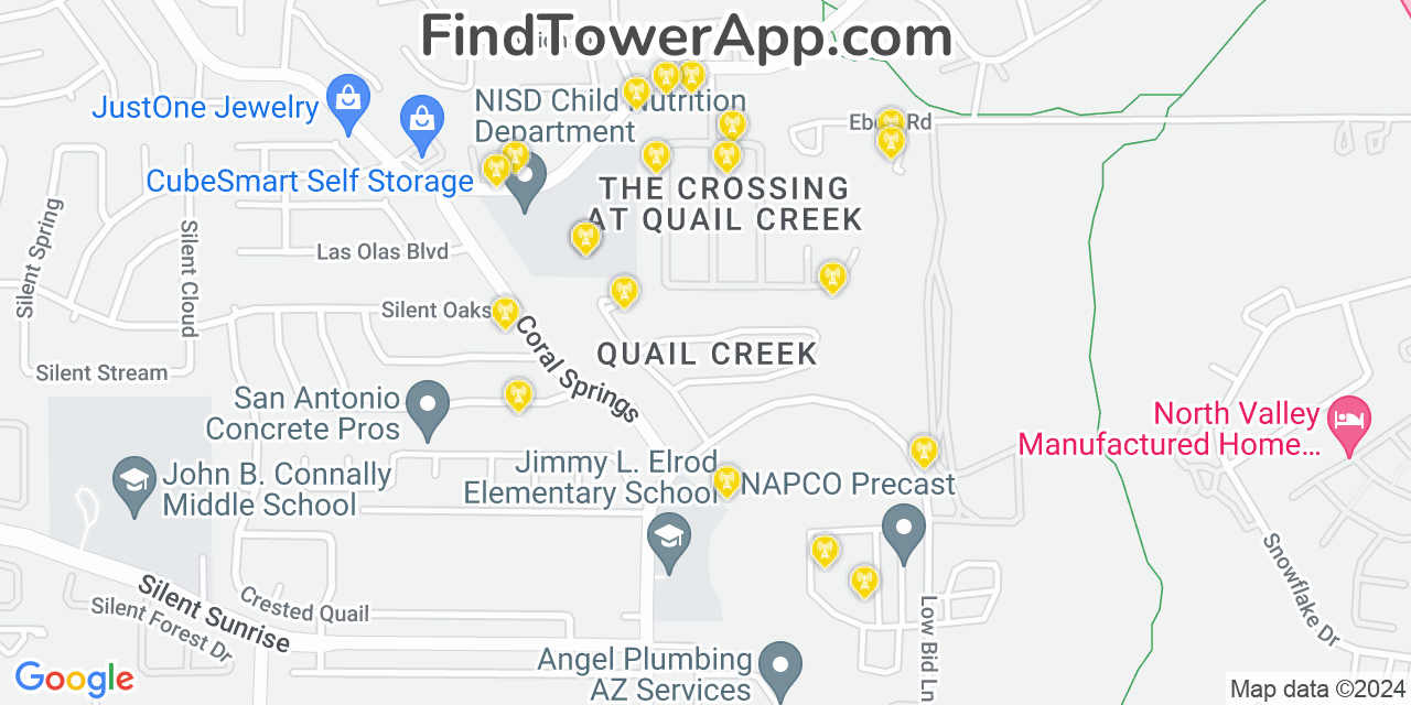 AT&T 4G/5G cell tower coverage map Quail Creek, Texas