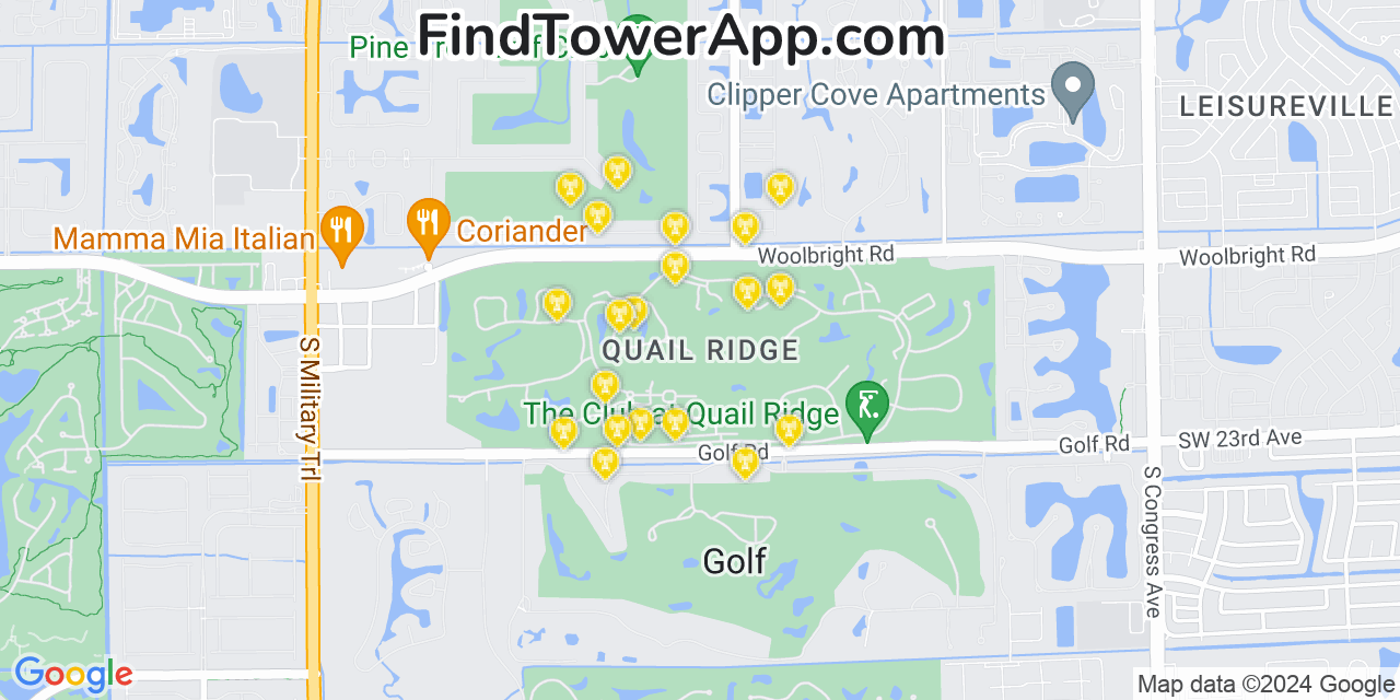 AT&T 4G/5G cell tower coverage map Quail Ridge, Florida