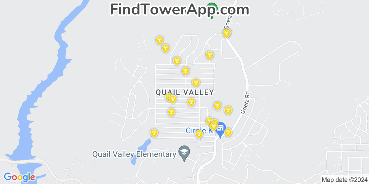AT&T 4G/5G cell tower coverage map Quail Valley, California