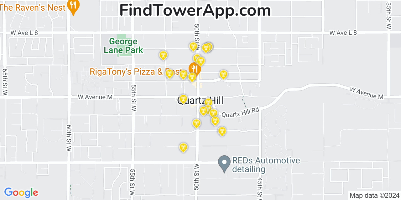 AT&T 4G/5G cell tower coverage map Quartz Hill, California