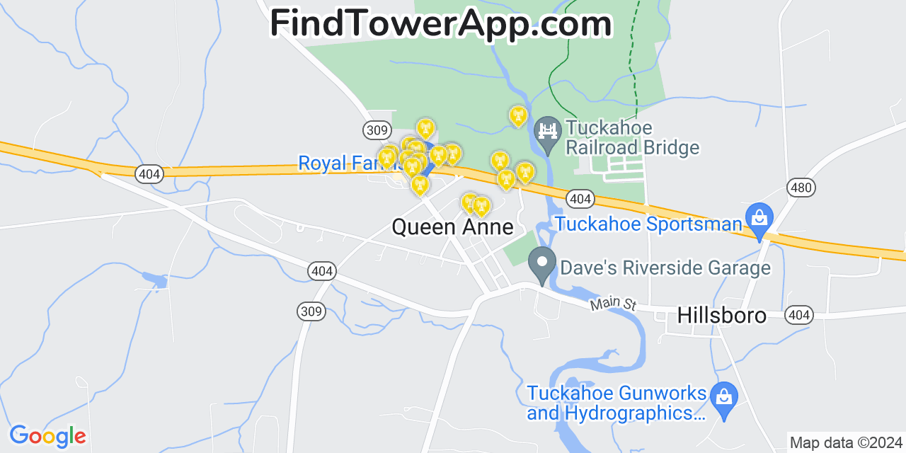 AT&T 4G/5G cell tower coverage map Queen Anne, Maryland