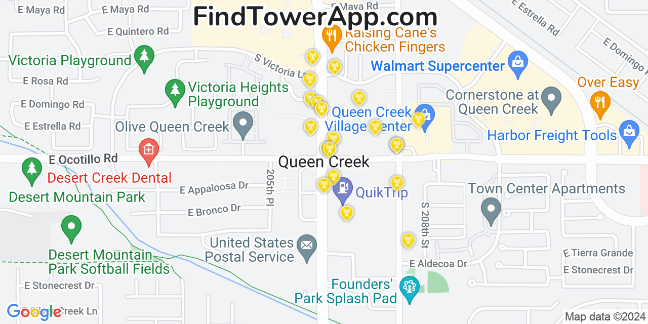 AT&T 4G/5G cell tower coverage map Queen Creek, Arizona