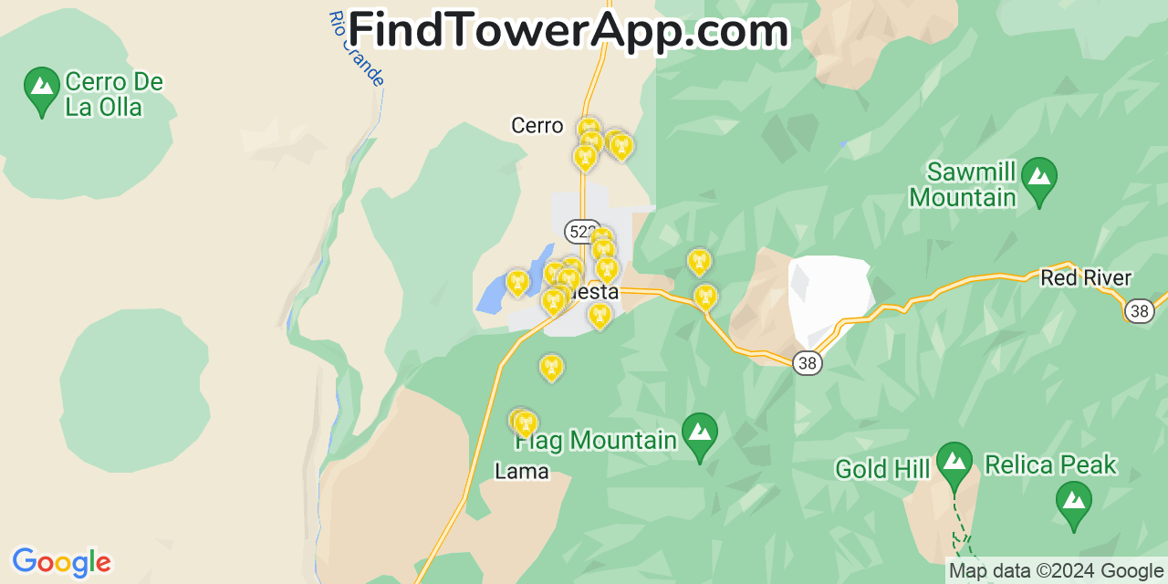 AT&T 4G/5G cell tower coverage map Questa, New Mexico