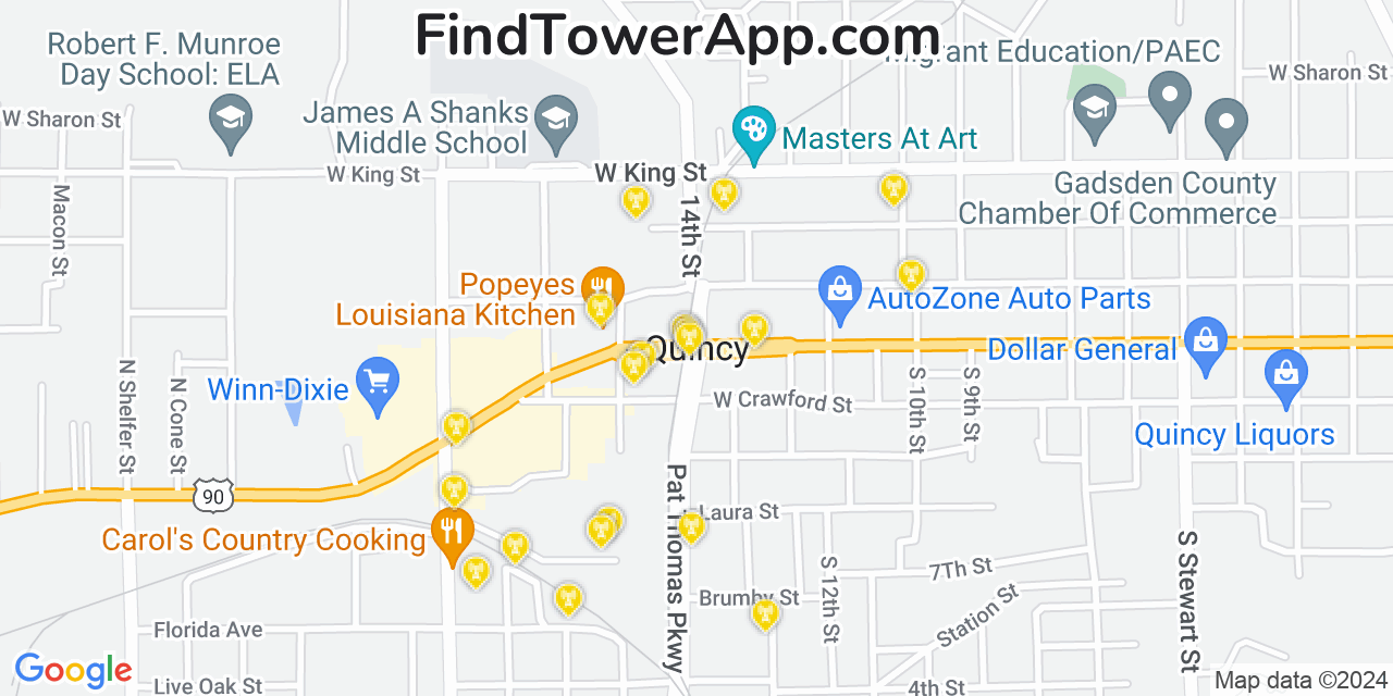 AT&T 4G/5G cell tower coverage map Quincy, Florida