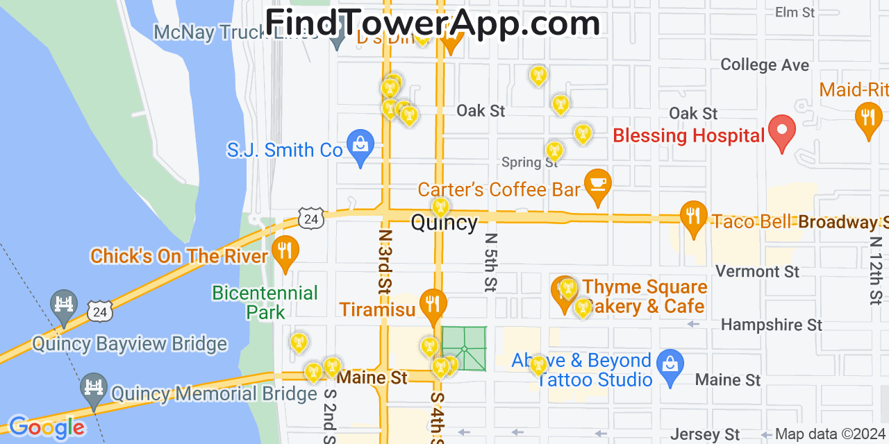 AT&T 4G/5G cell tower coverage map Quincy, Illinois