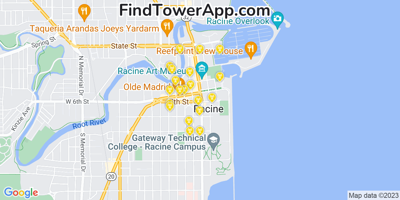 AT&T 4G/5G cell tower coverage map Racine, Wisconsin