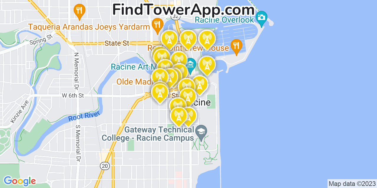 Verizon 4G/5G cell tower coverage map Racine, Wisconsin