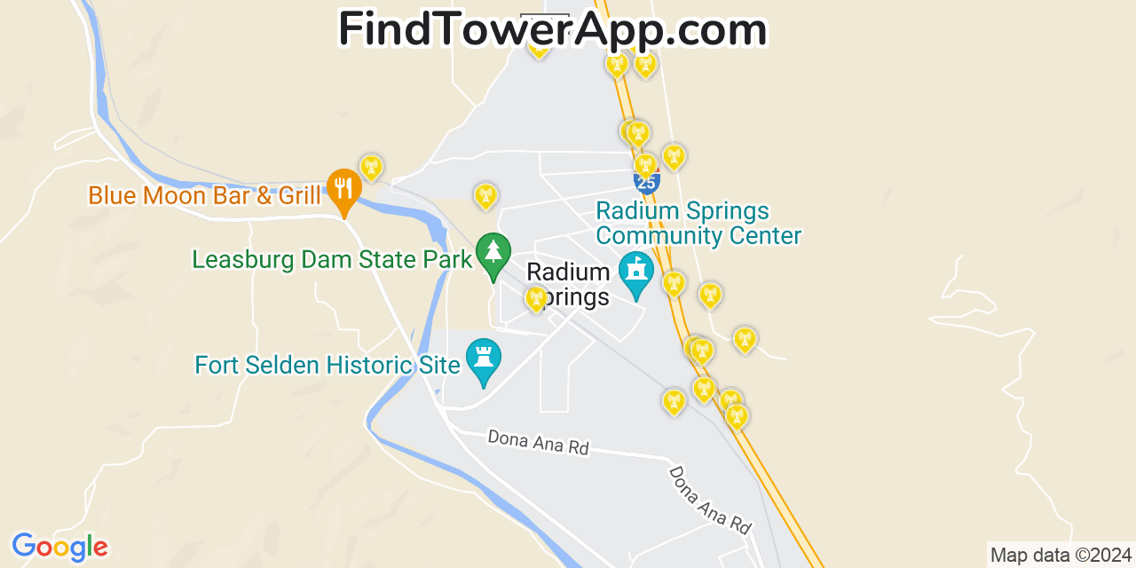 AT&T 4G/5G cell tower coverage map Radium Springs, New Mexico