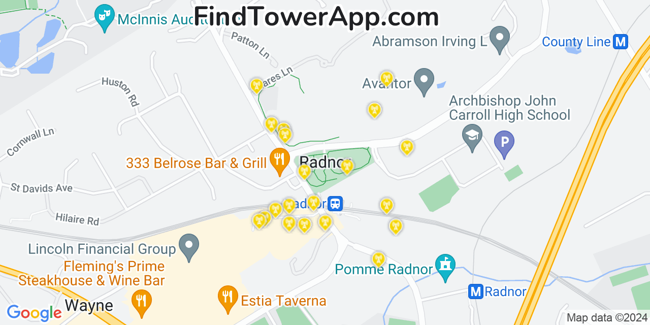 AT&T 4G/5G cell tower coverage map Radnor, Pennsylvania