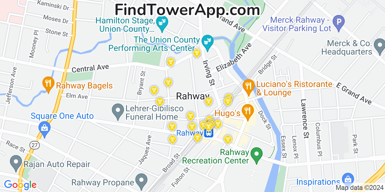 AT&T 4G/5G cell tower coverage map Rahway, New Jersey
