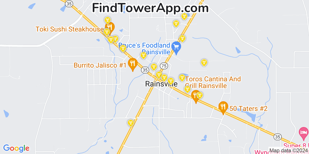 AT&T 4G/5G cell tower coverage map Rainsville, Alabama