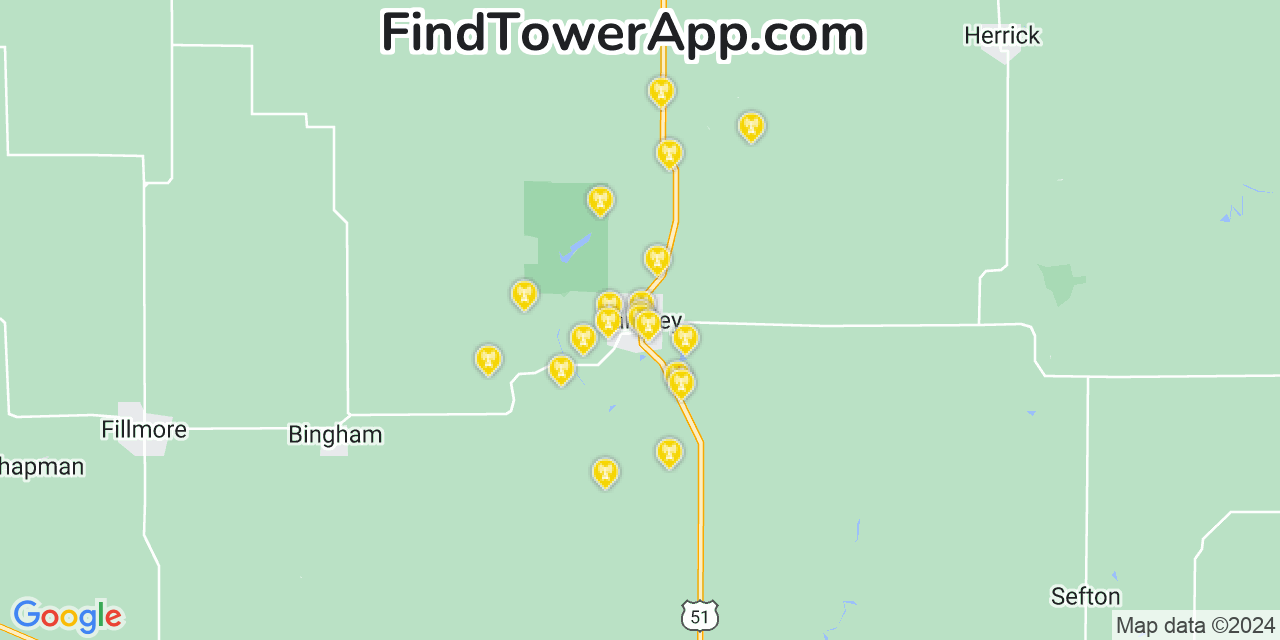 AT&T 4G/5G cell tower coverage map Ramsey, Illinois