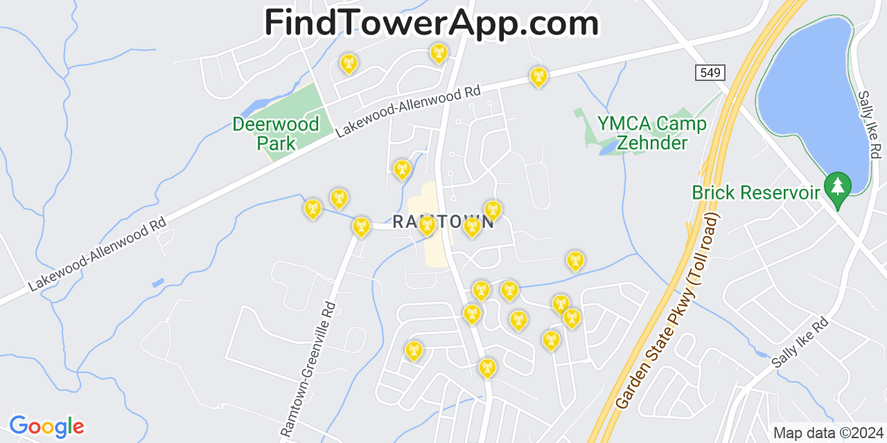 AT&T 4G/5G cell tower coverage map Ramtown, New Jersey