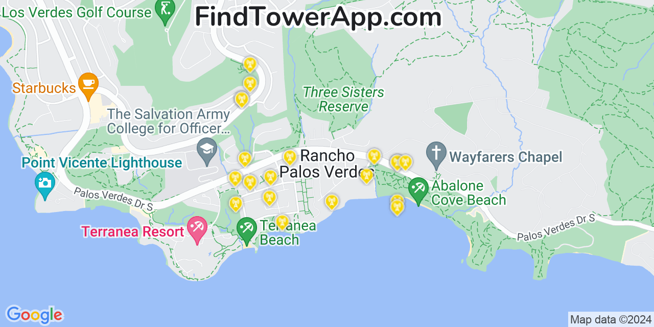 AT&T 4G/5G cell tower coverage map Rancho Palos Verdes, California