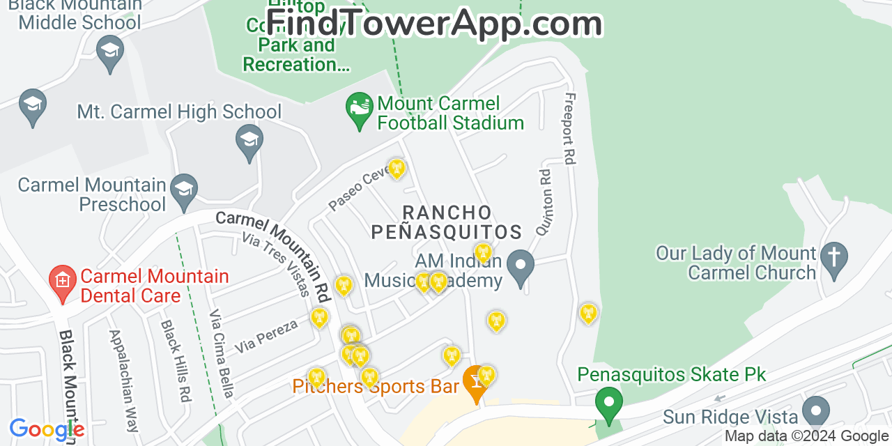Verizon 4G/5G cell tower coverage map Rancho Penasquitos, California