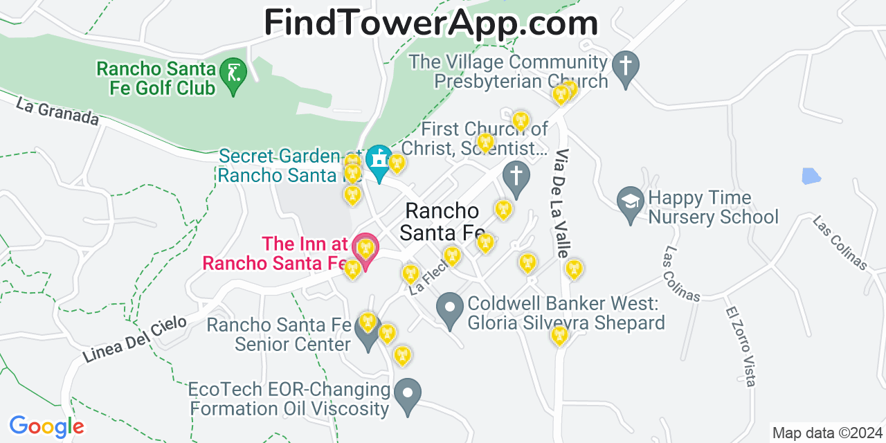 Verizon 4G/5G cell tower coverage map Rancho Santa Fe, California