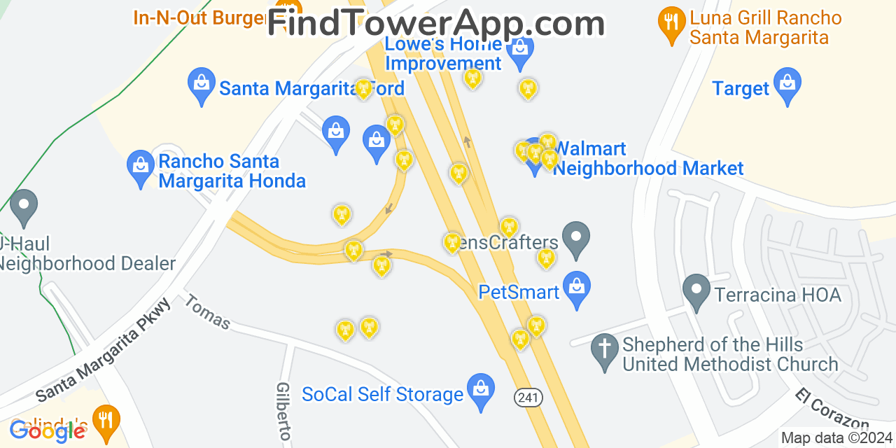 AT&T 4G/5G cell tower coverage map Rancho Santa Margarita, California