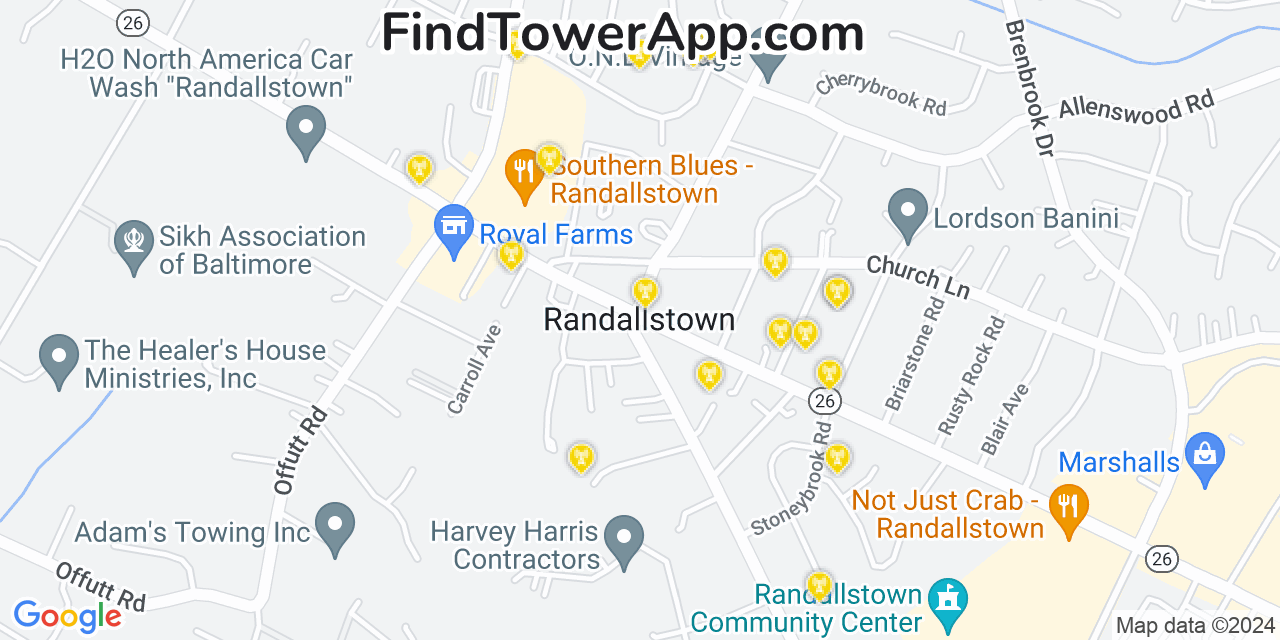 AT&T 4G/5G cell tower coverage map Randallstown, Maryland