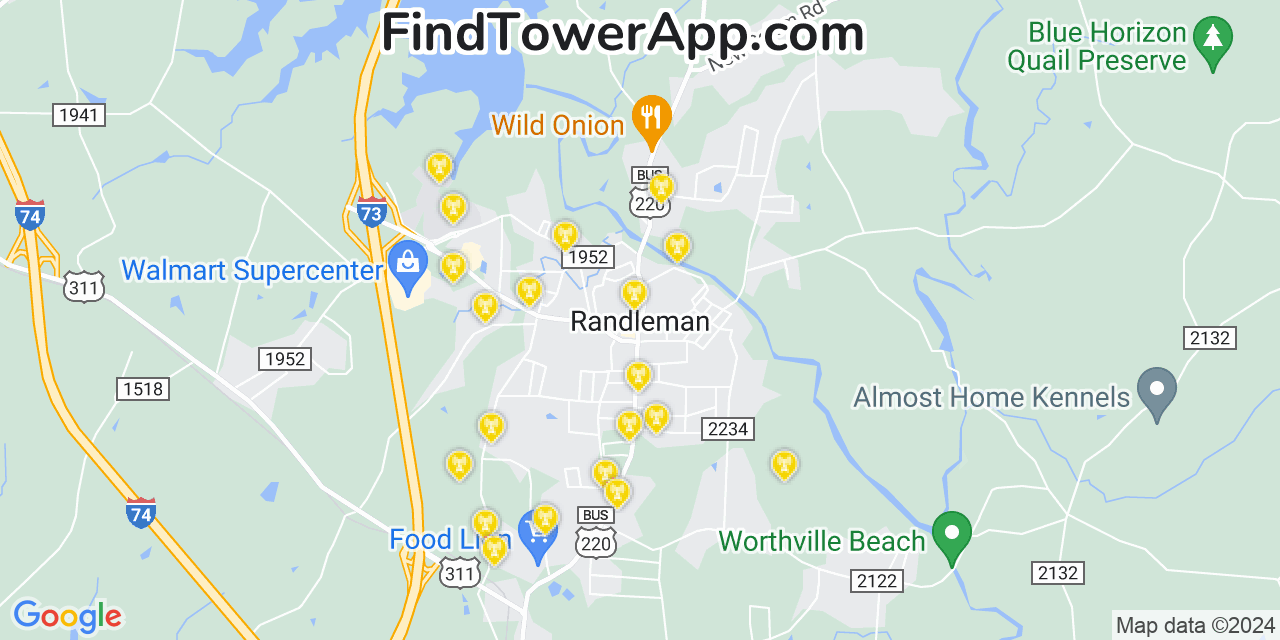AT&T 4G/5G cell tower coverage map Randleman, North Carolina