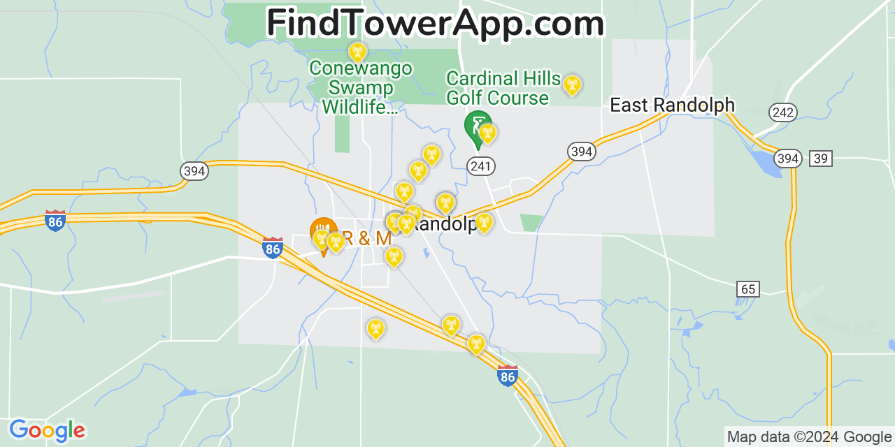 AT&T 4G/5G cell tower coverage map Randolph, New York