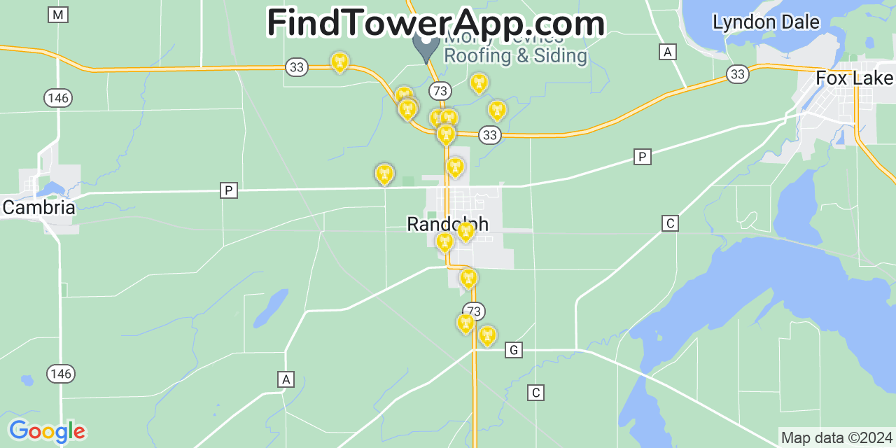 AT&T 4G/5G cell tower coverage map Randolph, Wisconsin