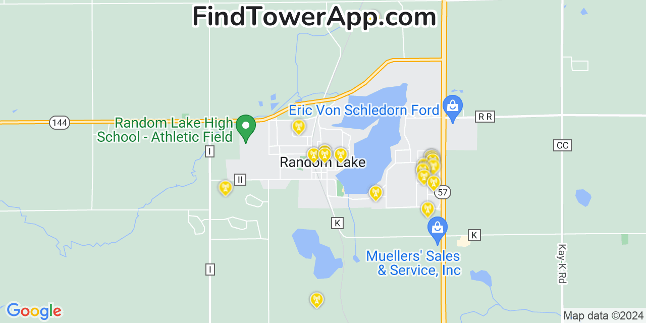 AT&T 4G/5G cell tower coverage map Random Lake, Wisconsin