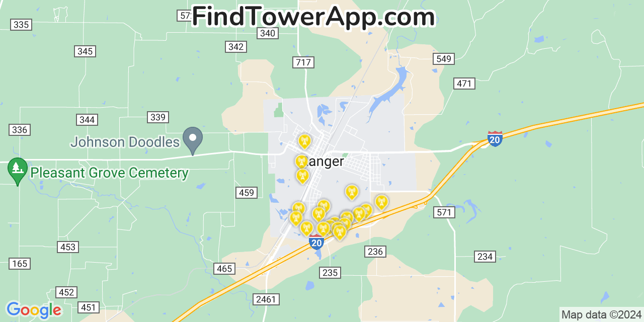 AT&T 4G/5G cell tower coverage map Ranger, Texas