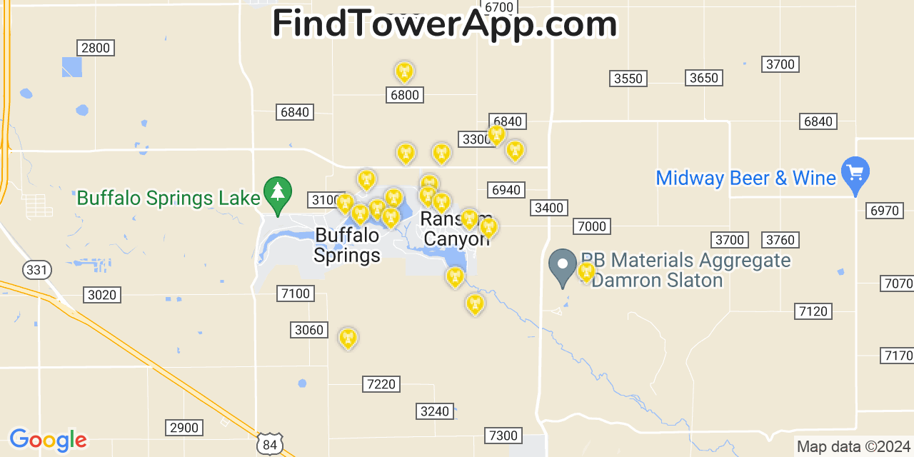 AT&T 4G/5G cell tower coverage map Ransom Canyon, Texas