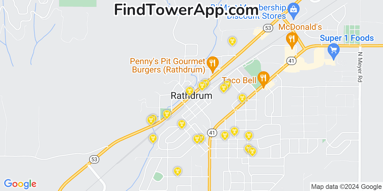 AT&T 4G/5G cell tower coverage map Rathdrum, Idaho