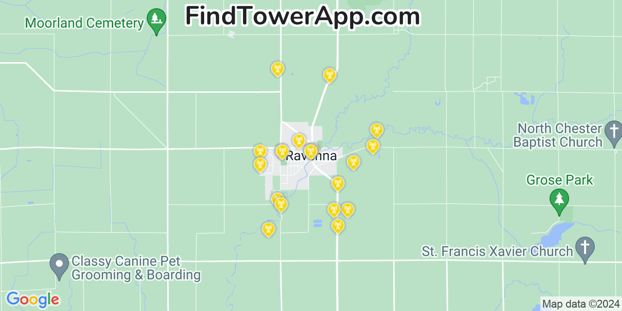 AT&T 4G/5G cell tower coverage map Ravenna, Michigan