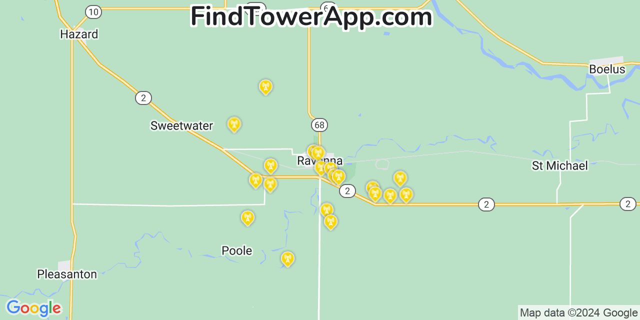 AT&T 4G/5G cell tower coverage map Ravenna, Nebraska