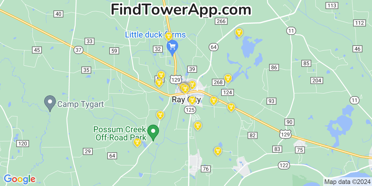AT&T 4G/5G cell tower coverage map Ray City, Georgia