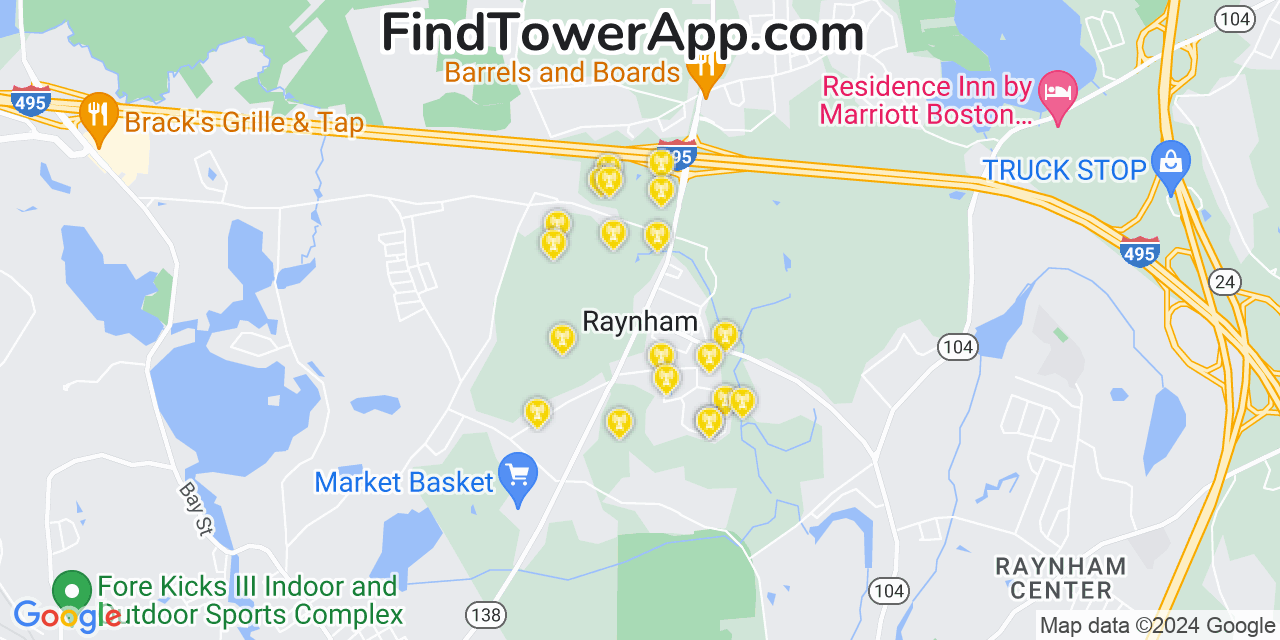 AT&T 4G/5G cell tower coverage map Raynham, Massachusetts