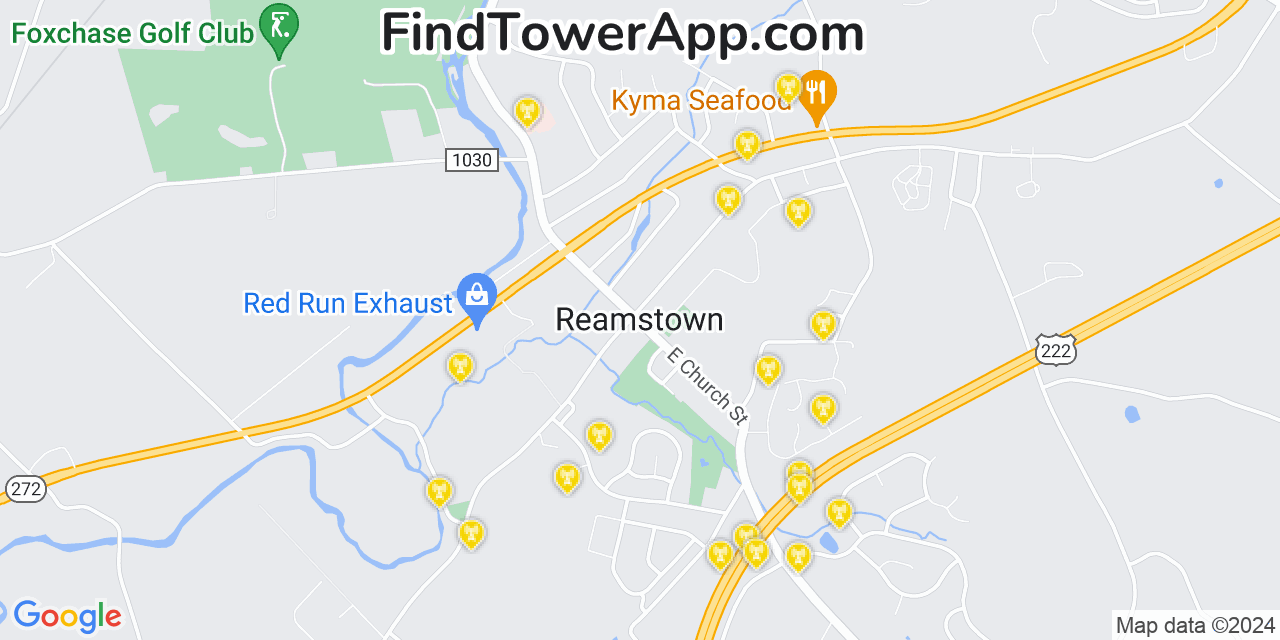 AT&T 4G/5G cell tower coverage map Reamstown, Pennsylvania