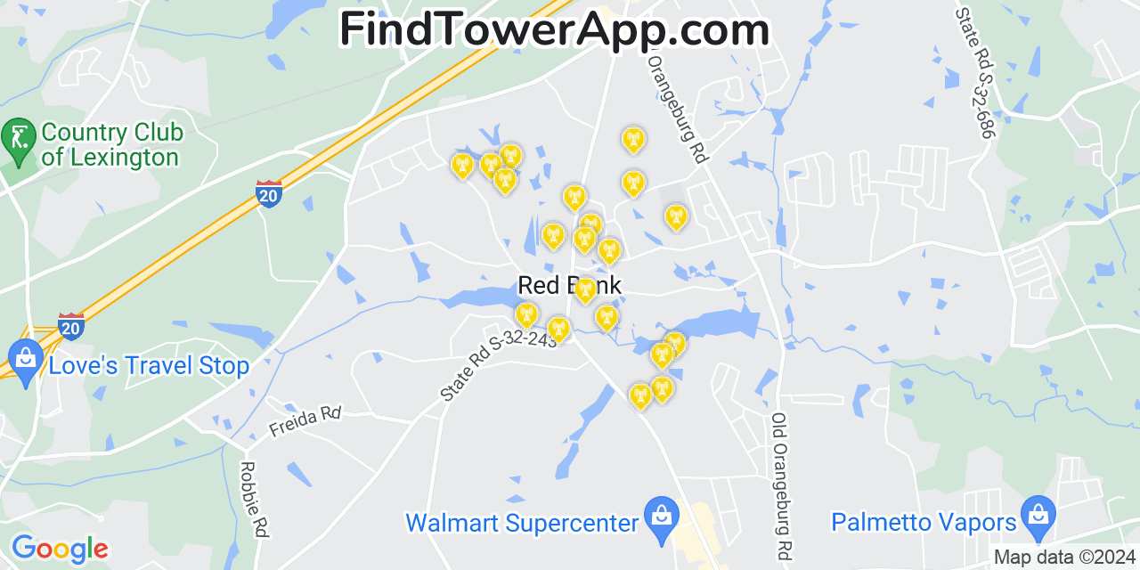 AT&T 4G/5G cell tower coverage map Red Bank, South Carolina