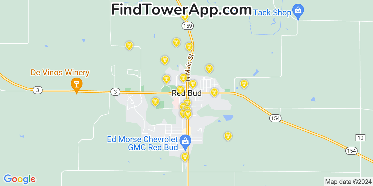 AT&T 4G/5G cell tower coverage map Red Bud, Illinois
