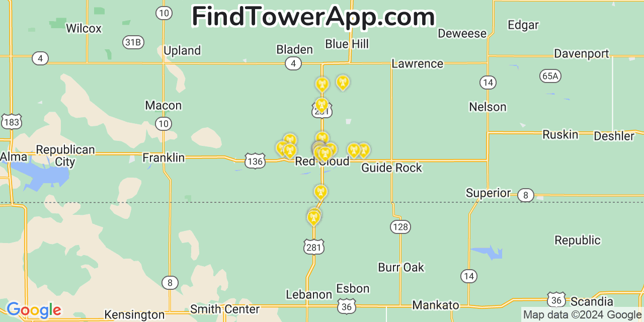 Verizon 4G/5G cell tower coverage map Red Cloud, Nebraska