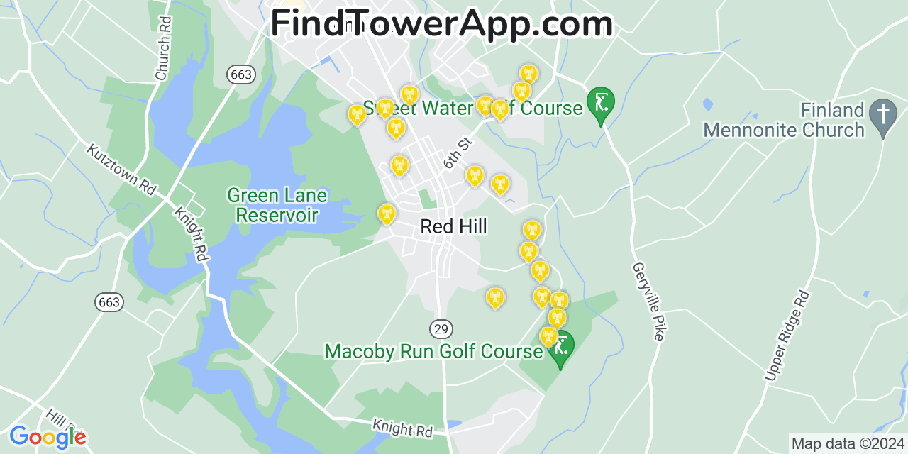 AT&T 4G/5G cell tower coverage map Red Hill, Pennsylvania